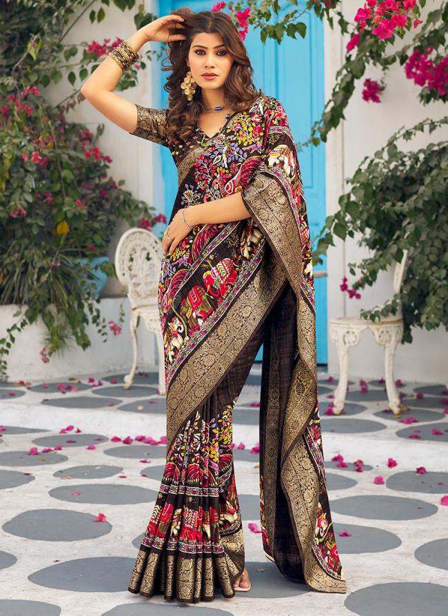 Munga Silk Multi Color Party Wear Printed Saree